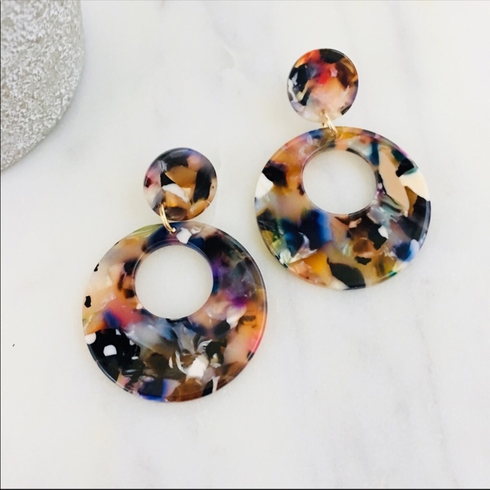 Multicolored Tortoise Round Pendant Earring